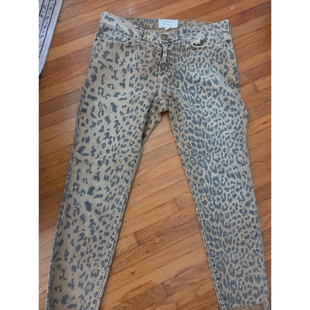 Current/Elliott The Stiletto Leopard Print Skinny Jeans Raw Hem Size 30